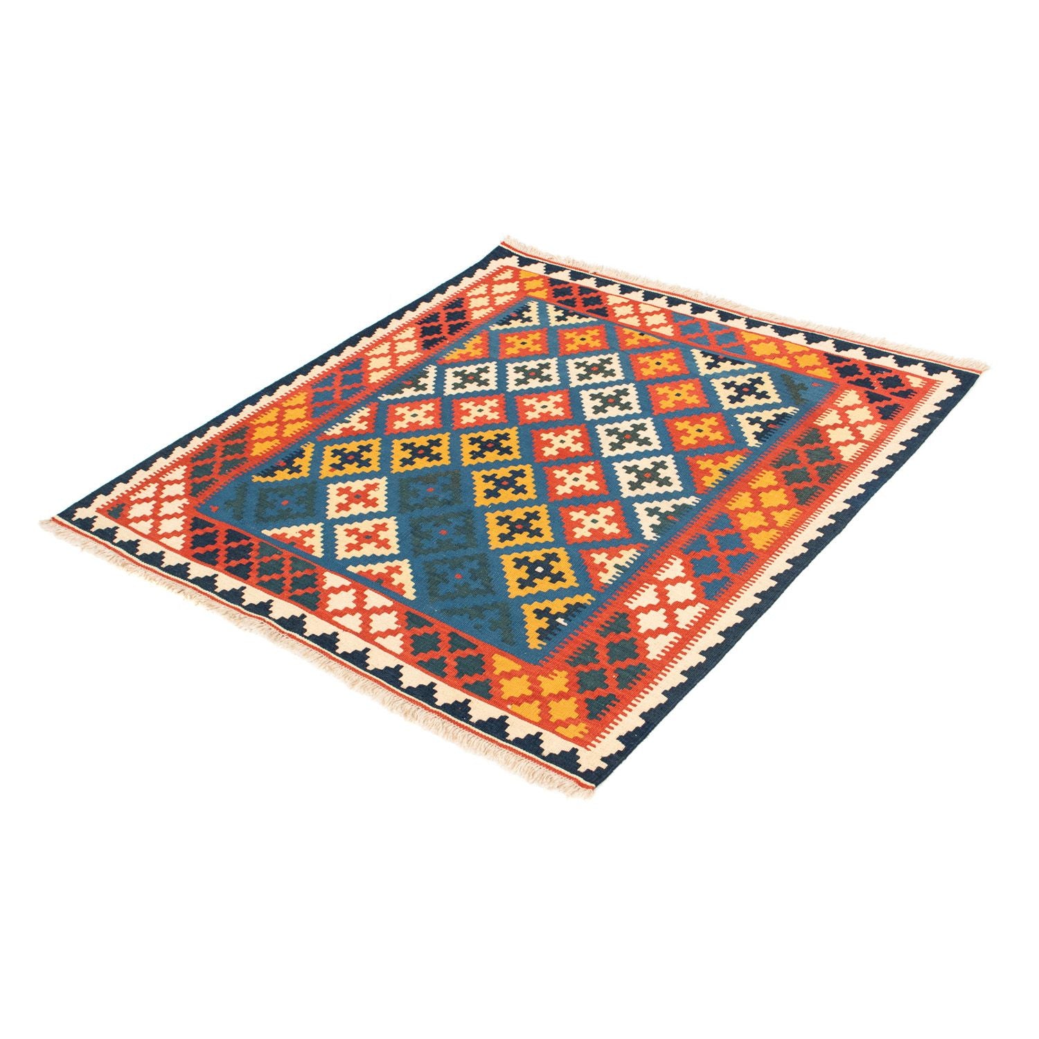 Kelim-tæppe - orientalsk firkantet  - 104 x 100 cm - mørkeblå