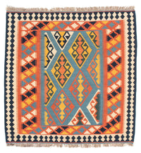 Kelim-tæppe - orientalsk firkantet  - 102 x 101 cm - orange