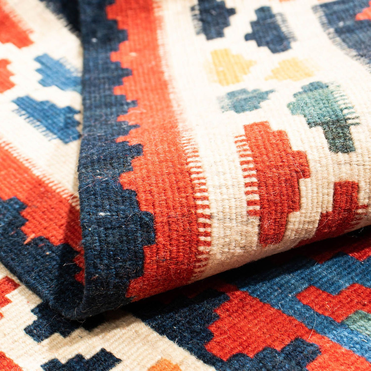 Kelim-tæppe - orientalsk firkantet  - 104 x 97 cm - blå