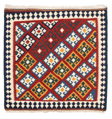 Kelim-tæppe - orientalsk firkantet  - 100 x 97 cm - mørkerød