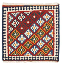 Kelim-tæppe - orientalsk firkantet  - 100 x 97 cm - mørkerød