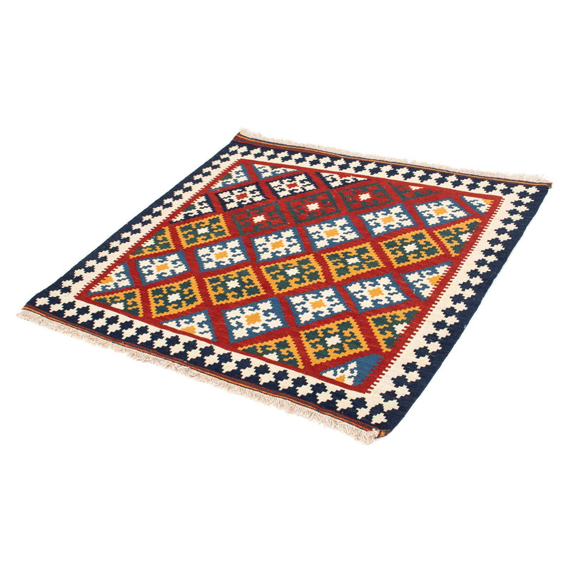Kelim-tæppe - orientalsk firkantet  - 100 x 97 cm - mørkerød