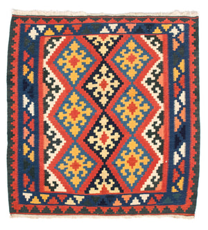 Kelim-tæppe - orientalsk firkantet  - 102 x 101 cm - rød