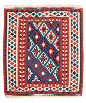 Kelim-tæppe - orientalsk firkantet  - 104 x 100 cm - mørkeblå