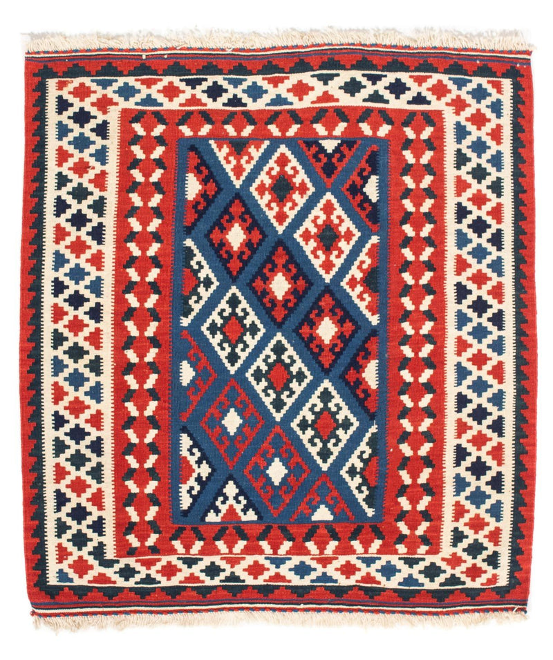 Kelim-tæppe - orientalsk firkantet  - 104 x 100 cm - mørkeblå