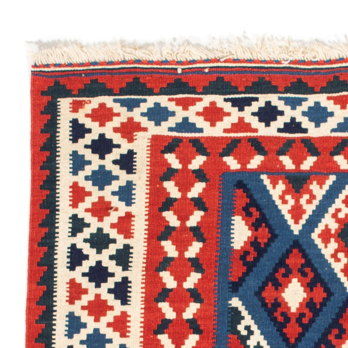 Kelim-tæppe - orientalsk firkantet  - 104 x 100 cm - mørkeblå