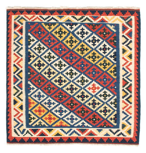 Kelim-tæppe - orientalsk firkantet  - 104 x 102 cm - blå
