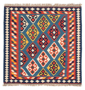 Kelim-tæppe - orientalsk firkantet  - 101 x 99 cm - mørkeblå