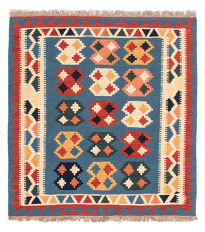 Kelim-tæppe - orientalsk firkantet  - 107 x 101 cm - havblå