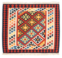 Kelim-tæppe - orientalsk firkantet  - 101 x 93 cm - mørkerød