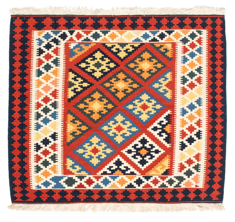 Kelim-tæppe - orientalsk firkantet  - 101 x 93 cm - mørkerød