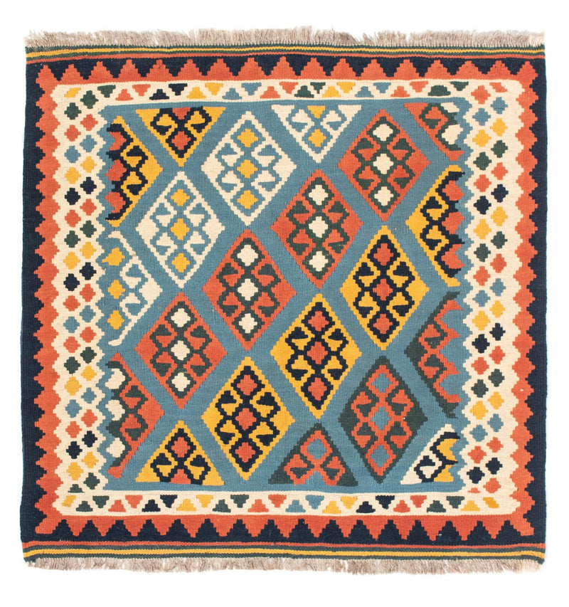 Kelim-tæppe - orientalsk firkantet  - 100 x 98 cm - lyseblå