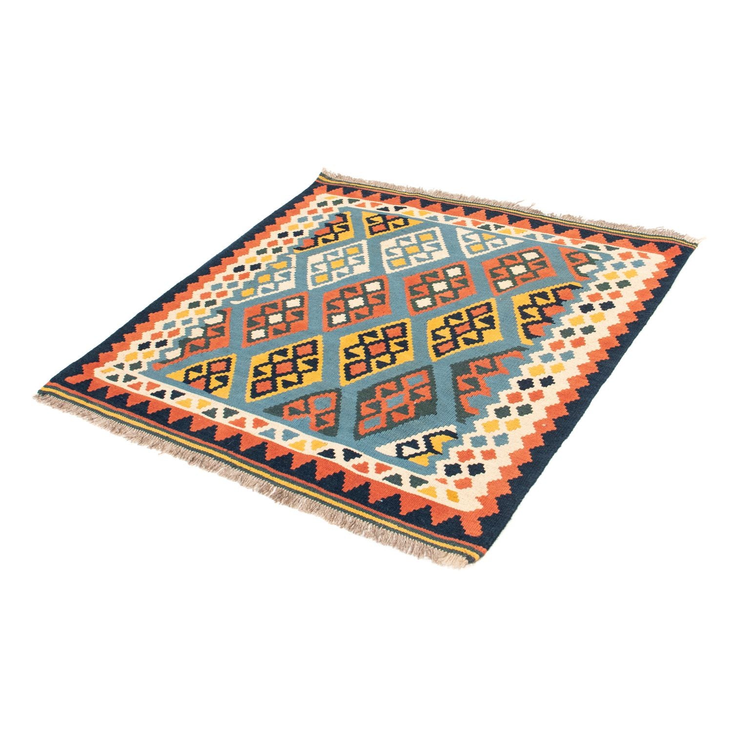 Kelim-tæppe - orientalsk firkantet  - 100 x 98 cm - lyseblå