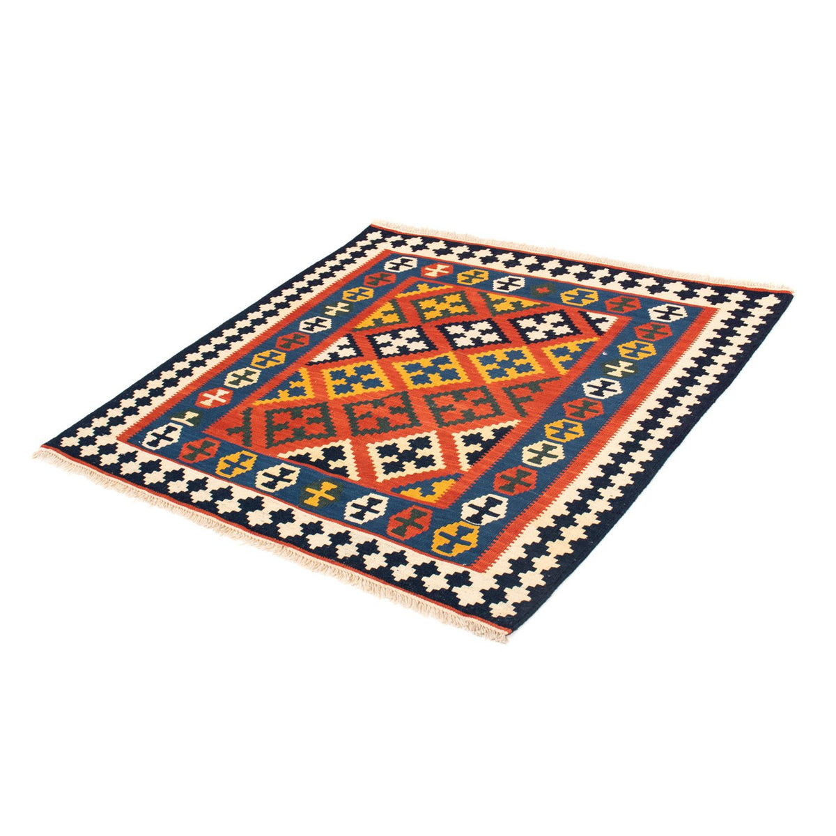 Kelim-tæppe - orientalsk firkantet  - 107 x 105 cm - rød