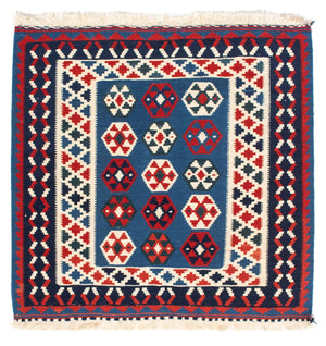 Kelim-tæppe - orientalsk firkantet  - 102 x 100 cm - blå