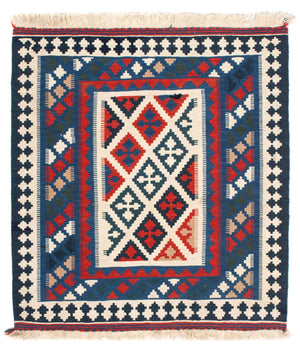 Kelim-tæppe - orientalsk firkantet  - 108 x 103 cm - blå