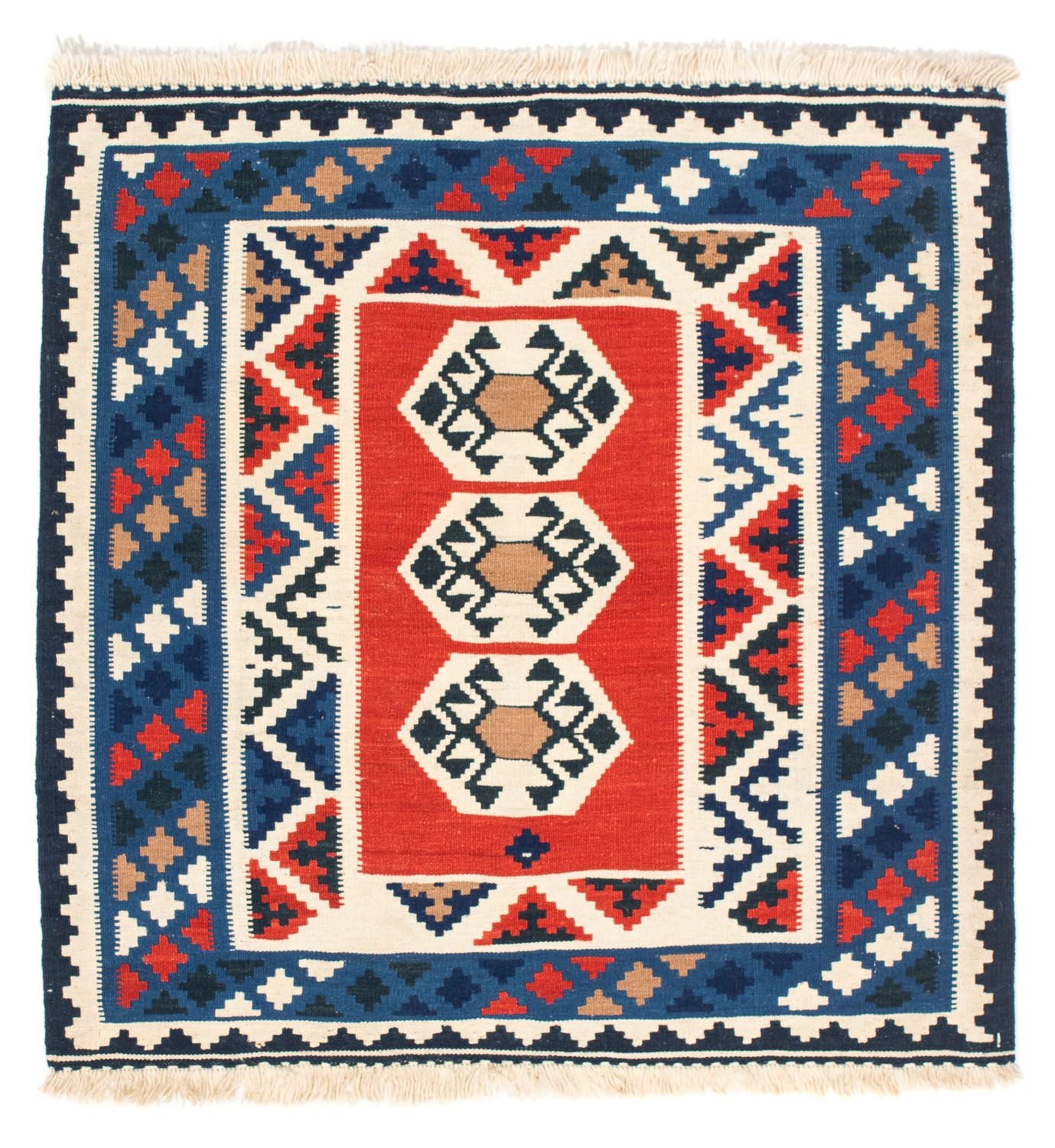Kelim-tæppe - orientalsk firkantet  - 103 x 103 cm - flerfarvet