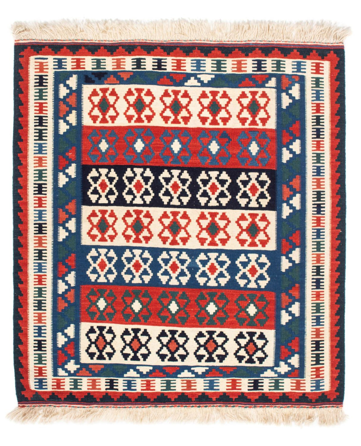 Kelim-tæppe - orientalsk firkantet  - 110 x 100 cm - blå