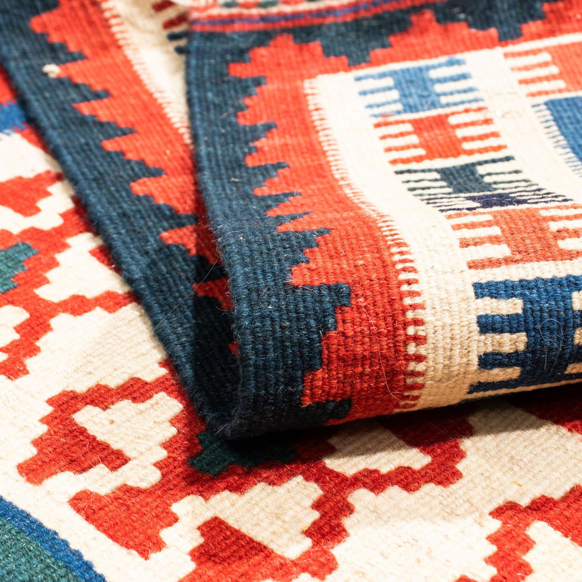 Kelim-tæppe - orientalsk firkantet  - 110 x 100 cm - blå