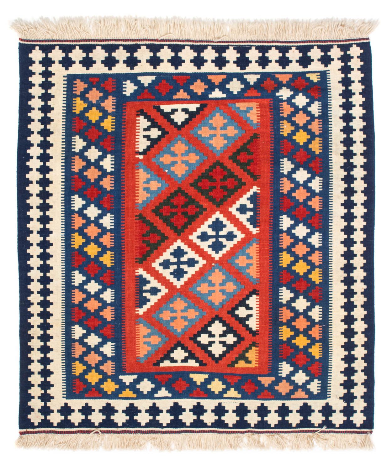Kelim-tæppe - orientalsk firkantet  - 118 x 102 cm - blå
