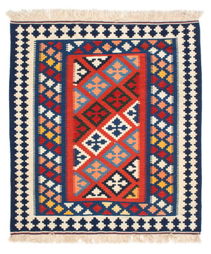 Kelim-tæppe - orientalsk firkantet  - 118 x 102 cm - blå