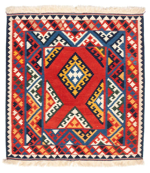 Kelim-tæppe - orientalsk firkantet  - 113 x 110 cm - rød