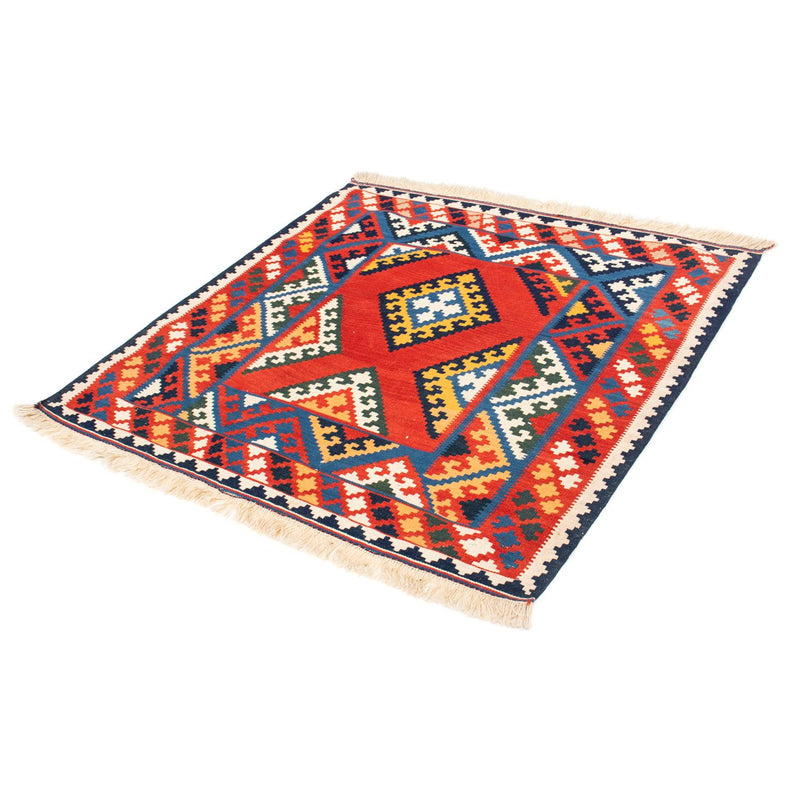Kelim-tæppe - orientalsk firkantet  - 113 x 110 cm - rød