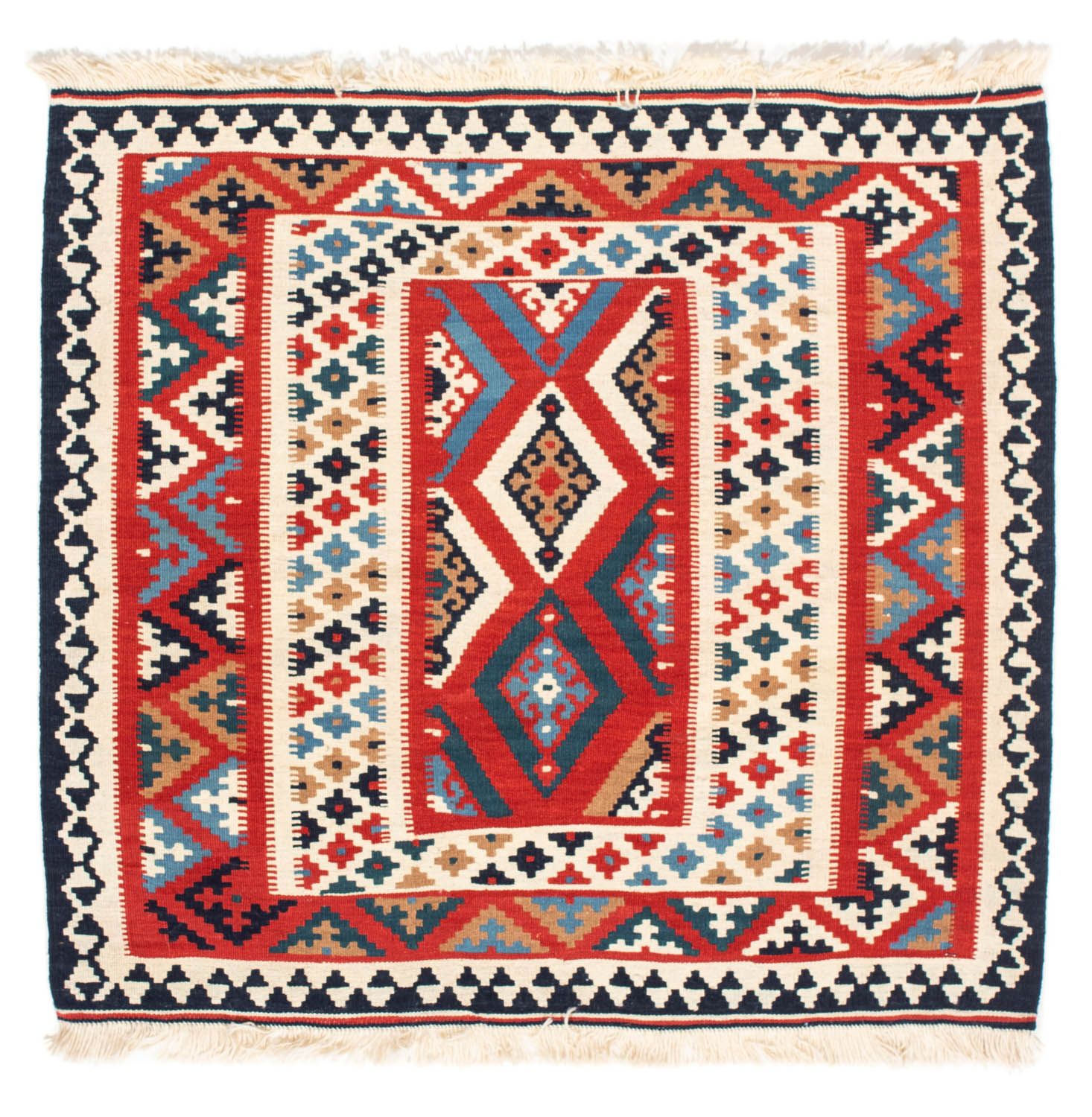 Kelim-tæppe - orientalsk firkantet  - 108 x 105 cm - rød