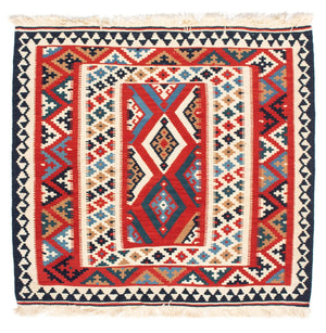 Kelim-tæppe - orientalsk firkantet  - 108 x 105 cm - rød