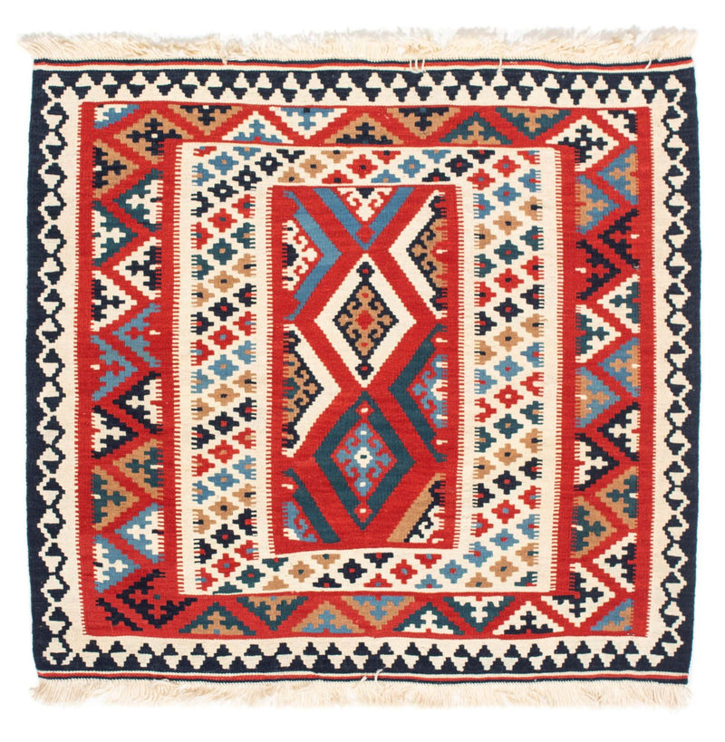 Kelim-tæppe - orientalsk firkantet  - 108 x 105 cm - rød