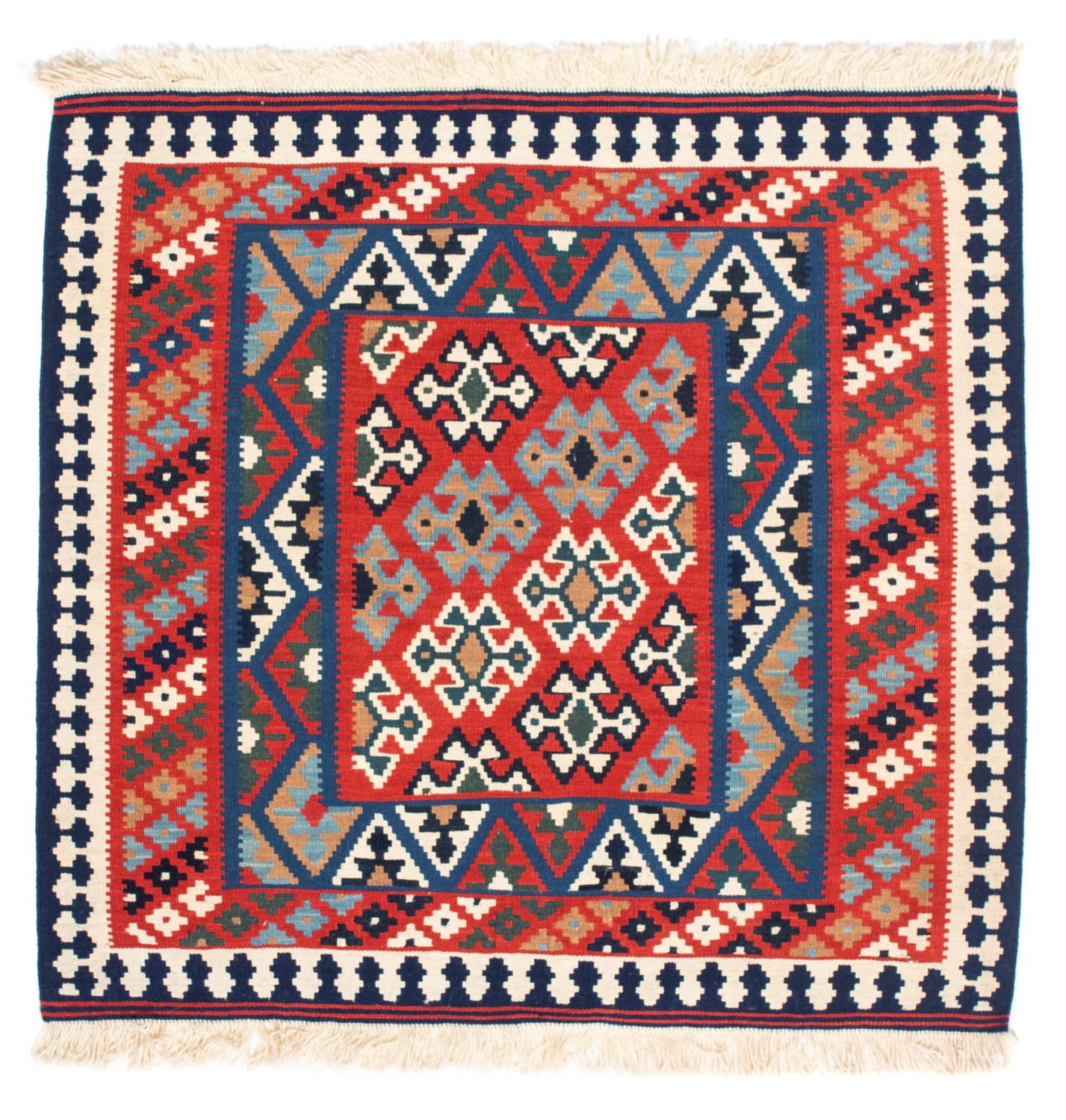 Kelim-tæppe - orientalsk firkantet  - 108 x 101 cm - rød