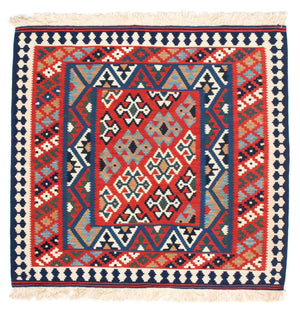 Kelim-tæppe - orientalsk firkantet  - 108 x 101 cm - rød