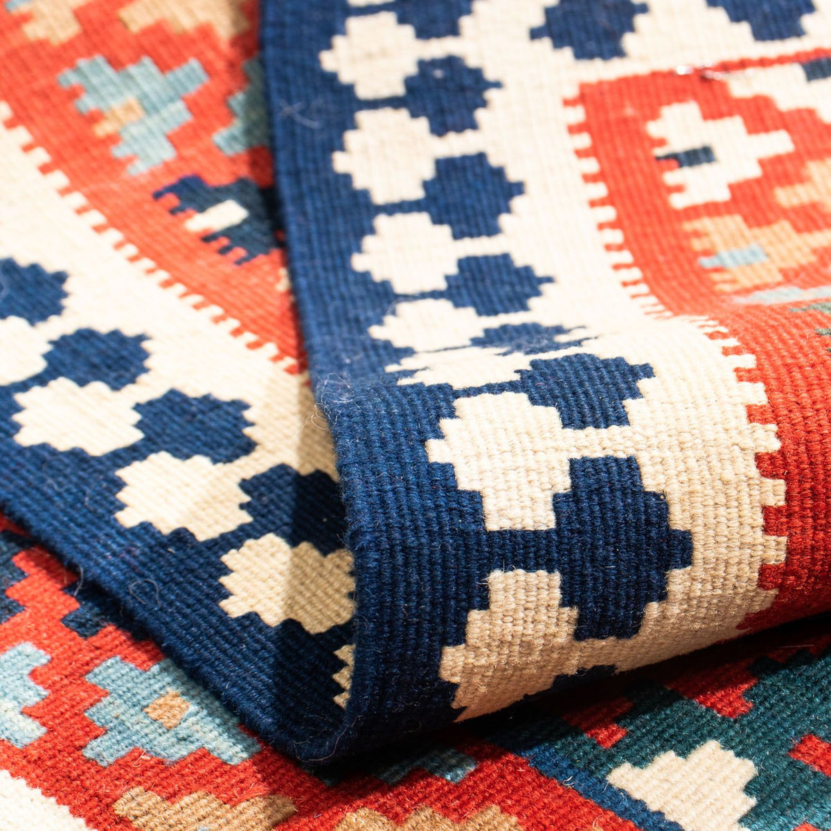 Kelim-tæppe - orientalsk firkantet  - 108 x 101 cm - rød