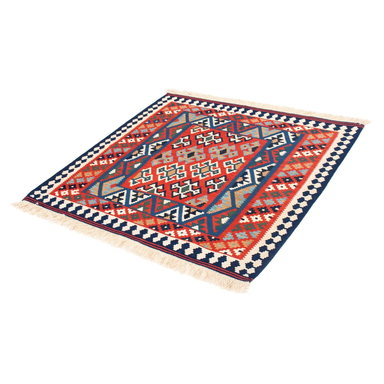 Kelim-tæppe - orientalsk firkantet  - 108 x 101 cm - rød