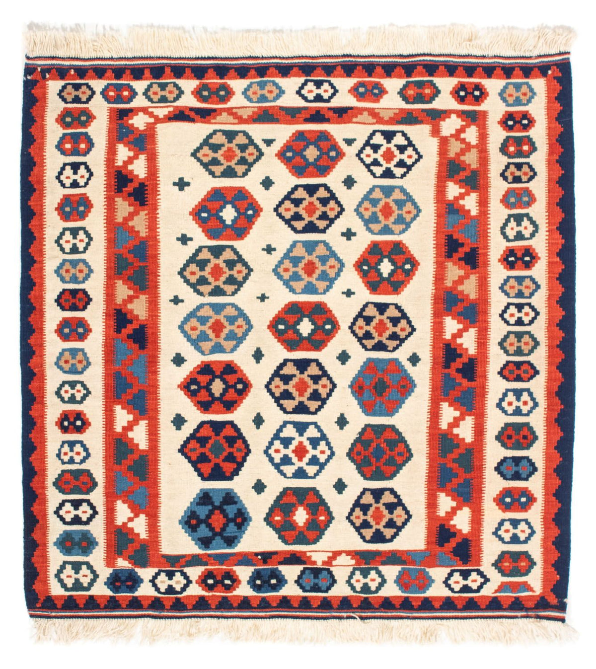 Kelim-tæppe - orientalsk firkantet  - 104 x 102 cm - beige