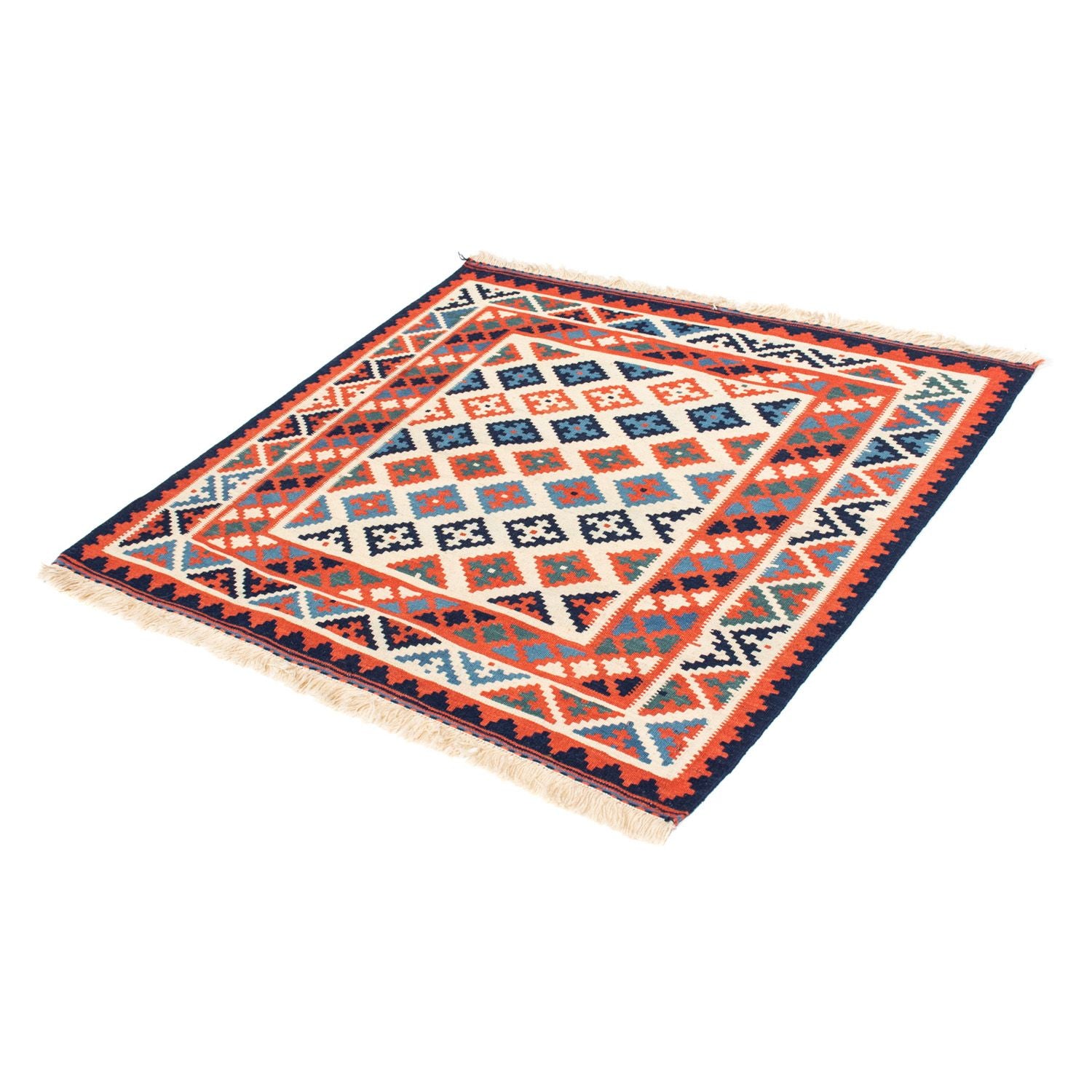 Kelim-tæppe - orientalsk firkantet  - 110 x 104 cm - rust