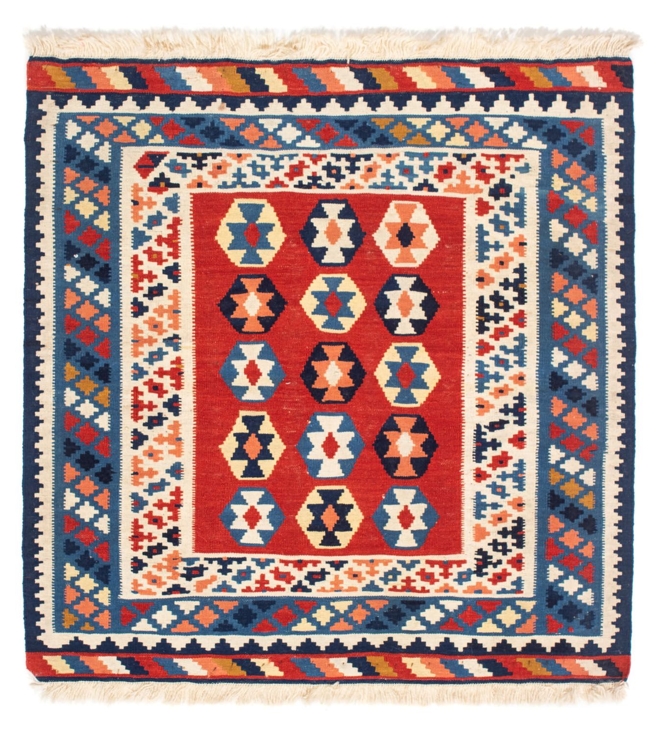 Kelim-tæppe - orientalsk firkantet  - 110 x 105 cm - blå