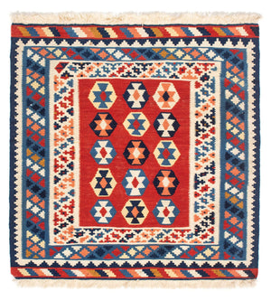 Kelim-tæppe - orientalsk firkantet  - 110 x 105 cm - blå