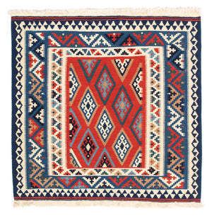 Kelim-tæppe - orientalsk firkantet  - 100 x 98 cm - blå