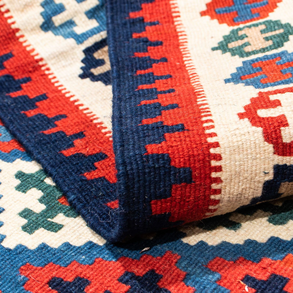 Kelim-tæppe - orientalsk firkantet  - 105 x 103 cm - blå