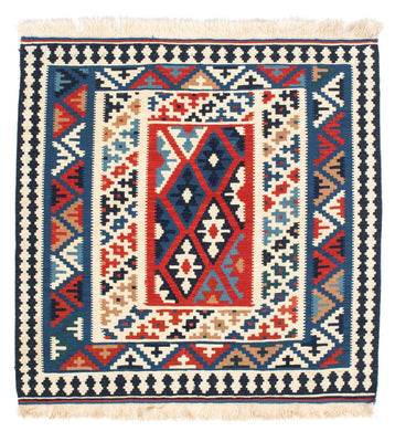 Kelim-tæppe - orientalsk firkantet  - 103 x 103 cm - blå