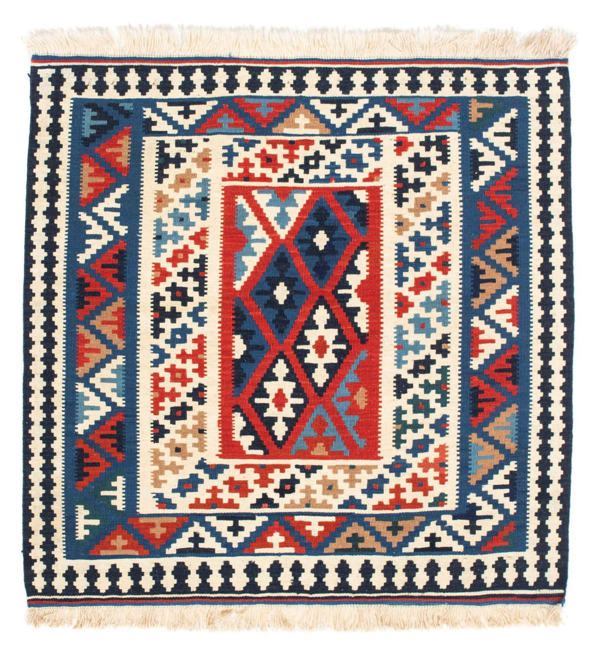 Kelim-tæppe - orientalsk firkantet  - 103 x 103 cm - blå