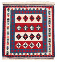 Kelim-tæppe - orientalsk firkantet  - 106 x 103 cm - blå