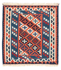 Kelim-tæppe - orientalsk firkantet  - 100 x 96 cm - blå