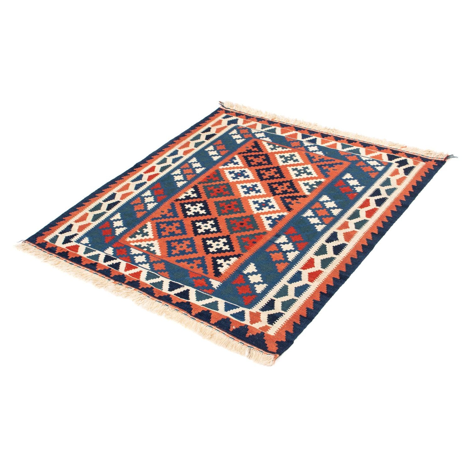 Kelim-tæppe - orientalsk firkantet  - 100 x 96 cm - blå