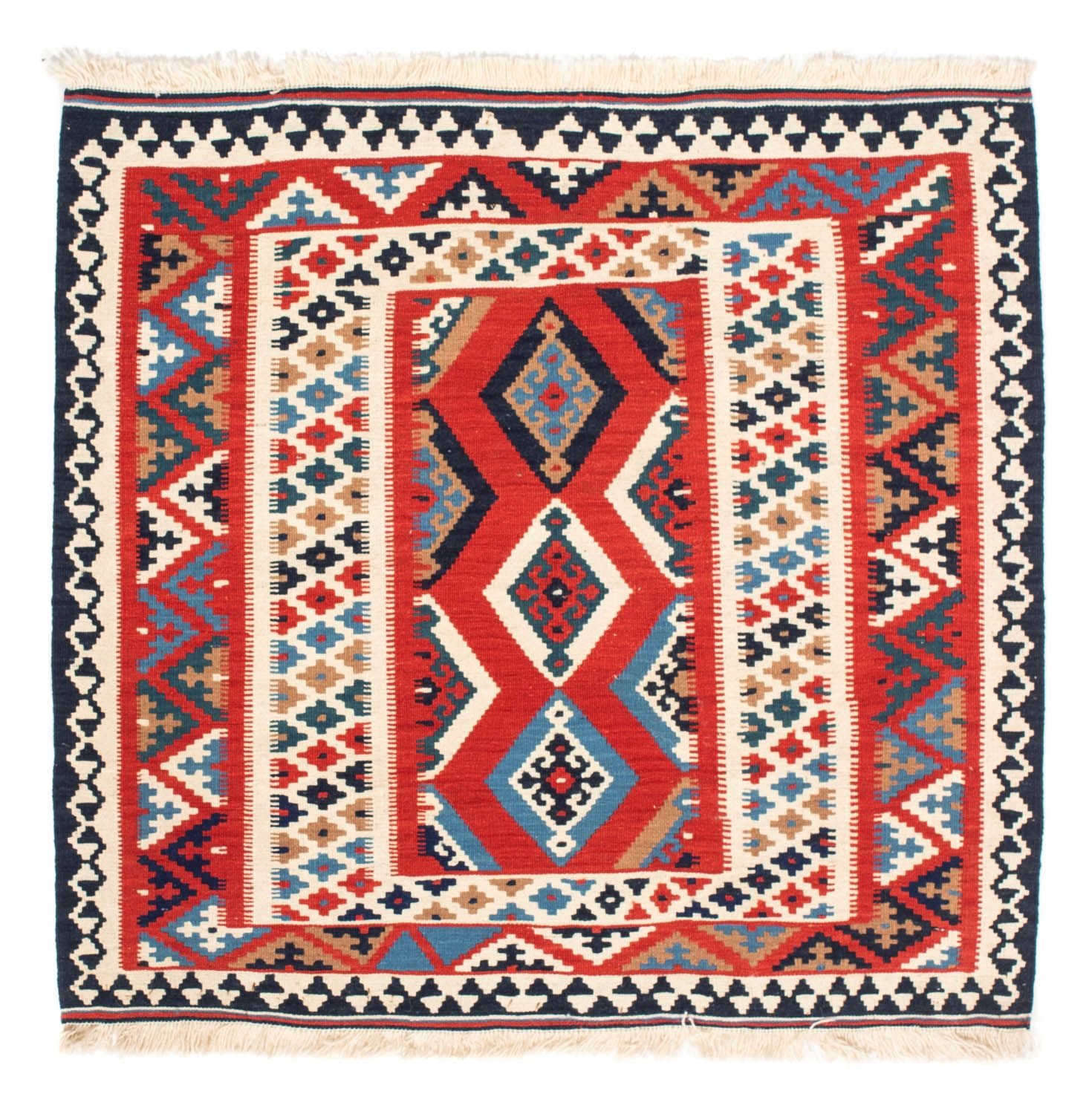 Kelim-tæppe - orientalsk firkantet  - 105 x 102 cm - rød