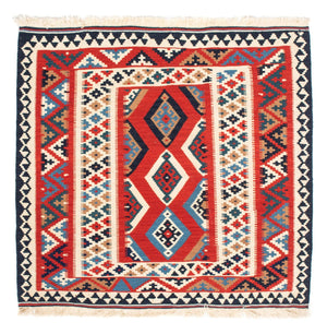 Kelim-tæppe - orientalsk firkantet  - 105 x 102 cm - rød