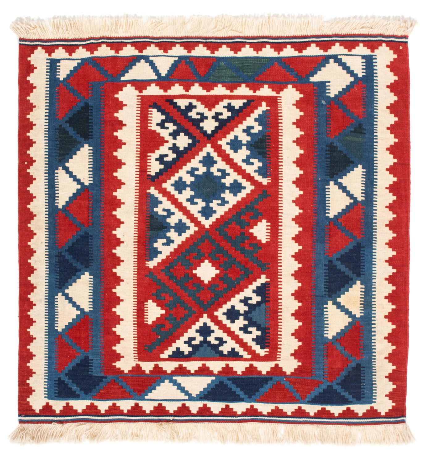 Kelim-tæppe - orientalsk firkantet  - 102 x 102 cm - rød