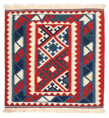 Kelim-tæppe - orientalsk firkantet  - 102 x 102 cm - rød
