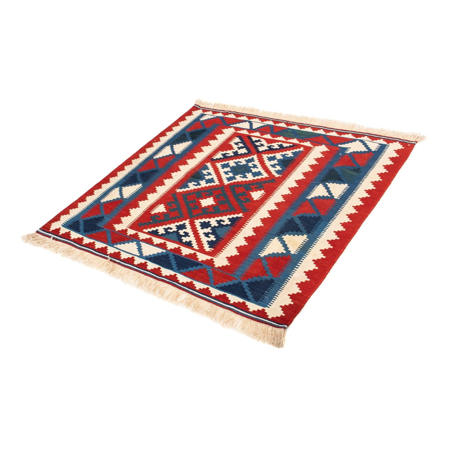 Kelim-tæppe - orientalsk firkantet  - 102 x 102 cm - rød